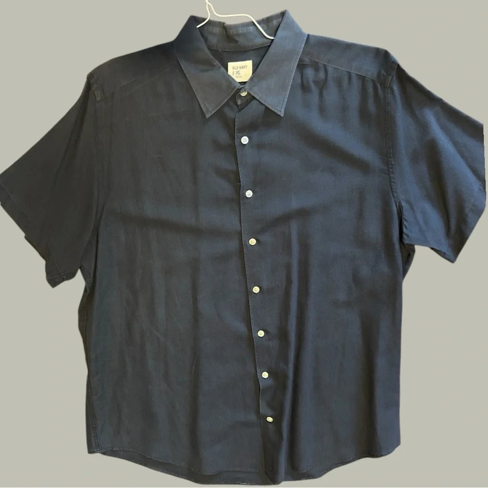 Old Navy Black Linen/Cotton Blend Casual Button Down Shirt - Picture 1 of 4
